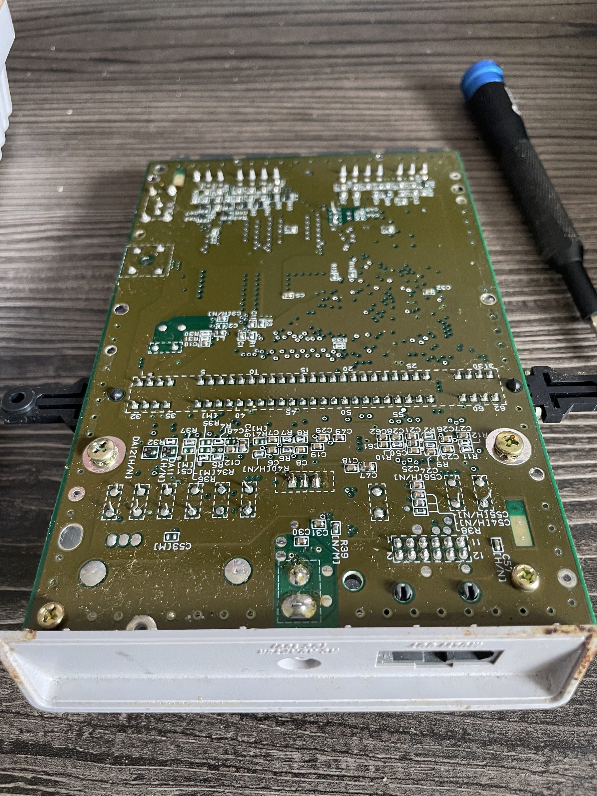 The under-side of the SNES Jr. motherboard.