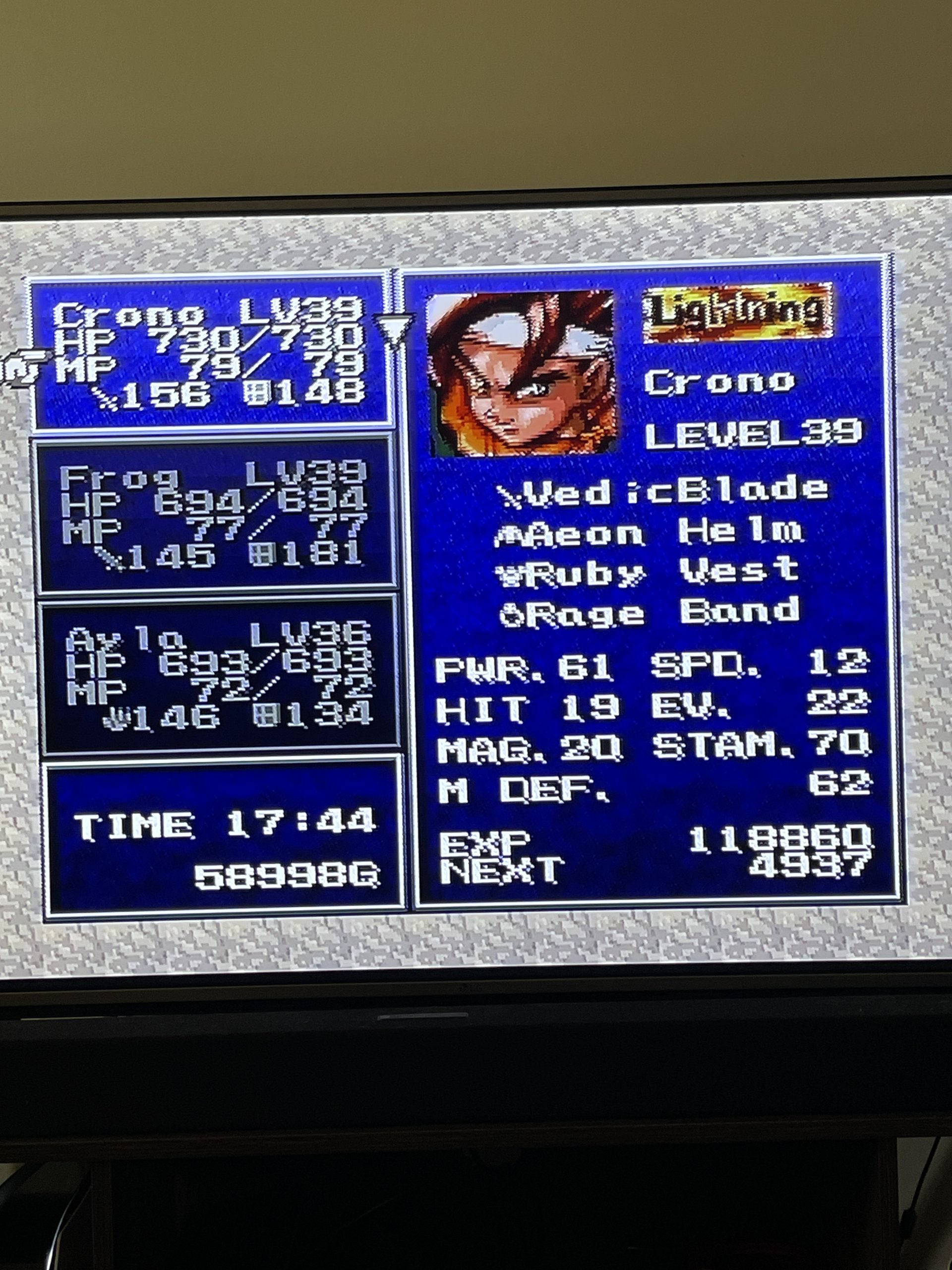 A menu in Chrono Trigger with bad pixel scaling.